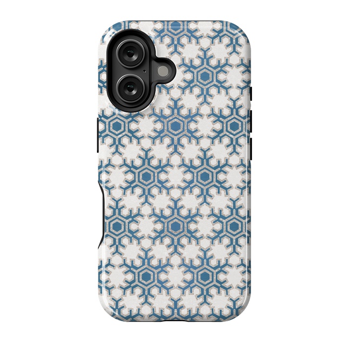 iPhone 16 StrongFit Blue silver snowflakes christmas pattern by Oana 