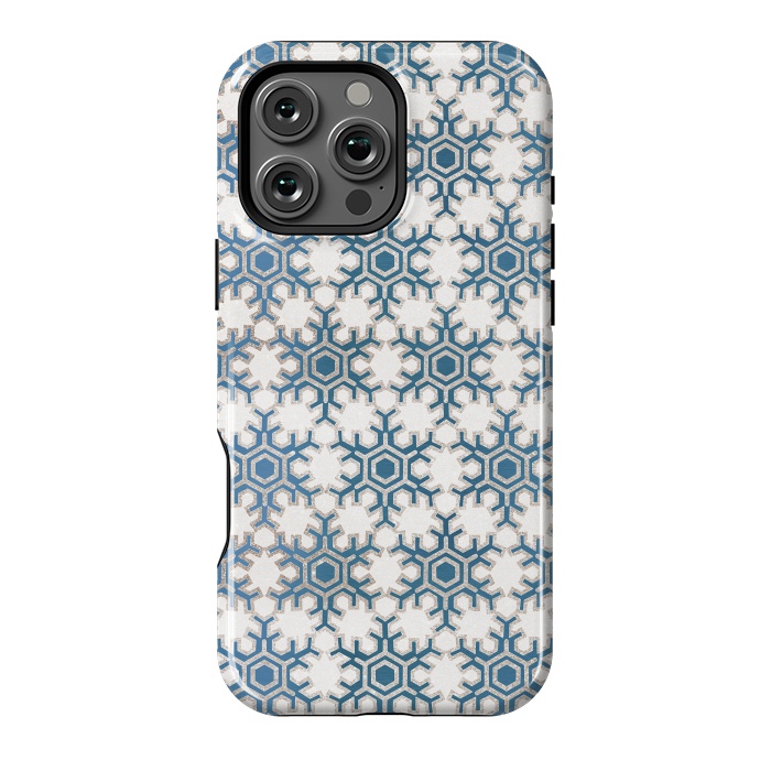 iPhone 16 Pro Max StrongFit Blue silver snowflakes christmas pattern by Oana 