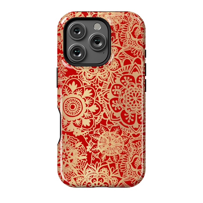 iPhone 16 Pro StrongFit Red and Gold Mandala Pattern by Julie Erin Designs