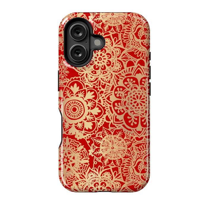 iPhone 16 StrongFit Red and Gold Mandala Pattern by Julie Erin Designs