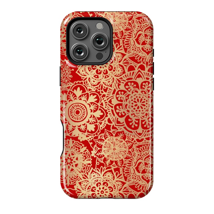 iPhone 16 Pro Max StrongFit Red and Gold Mandala Pattern by Julie Erin Designs