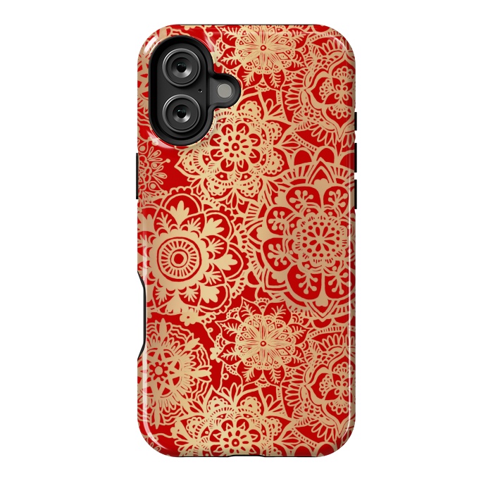 iPhone 16 Plus StrongFit Red and Gold Mandala Pattern by Julie Erin Designs