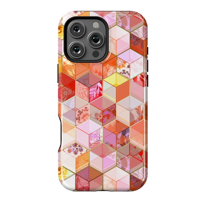 iPhone 16 Pro Max StrongFit Gold and Garnet Kaleidoscope Cubes by Micklyn Le Feuvre