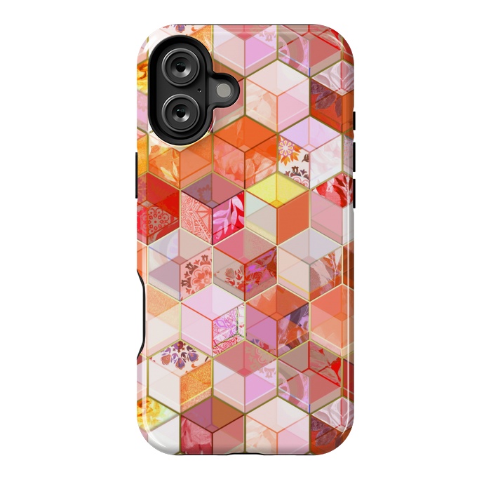 iPhone 16 Plus StrongFit Gold and Garnet Kaleidoscope Cubes by Micklyn Le Feuvre