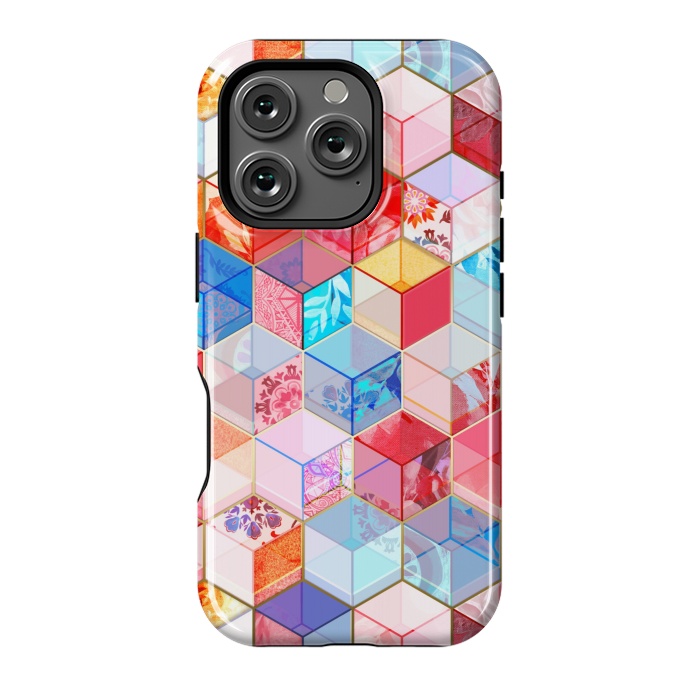 iPhone 16 Pro StrongFit Ruby and Topaz Kaleidoscope Cubes by Micklyn Le Feuvre