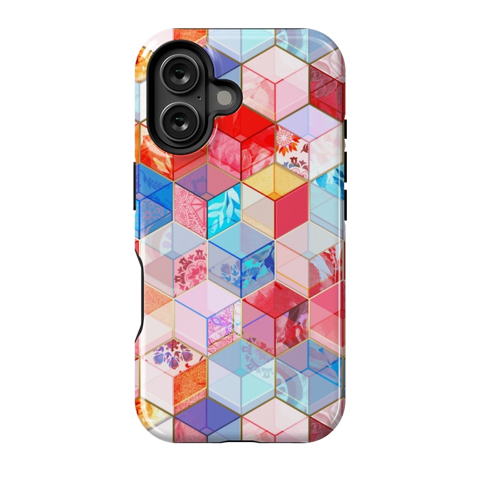 iPhone 16 StrongFit Ruby and Topaz Kaleidoscope Cubes by Micklyn Le Feuvre