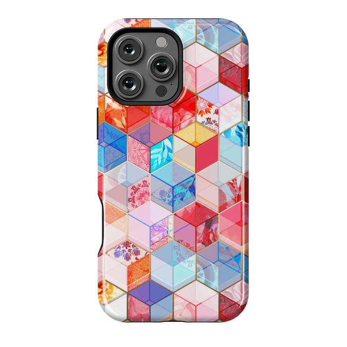 iPhone 16 Pro Max StrongFit Ruby and Topaz Kaleidoscope Cubes by Micklyn Le Feuvre