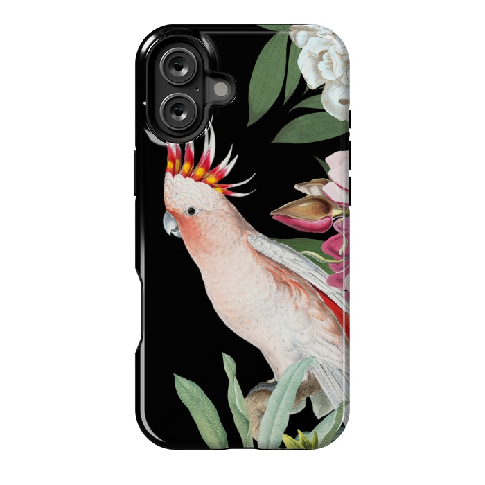 iPhone 16 Plus StrongFit Vintage Pink Cockatoo with Tropical Flowers by  Utart