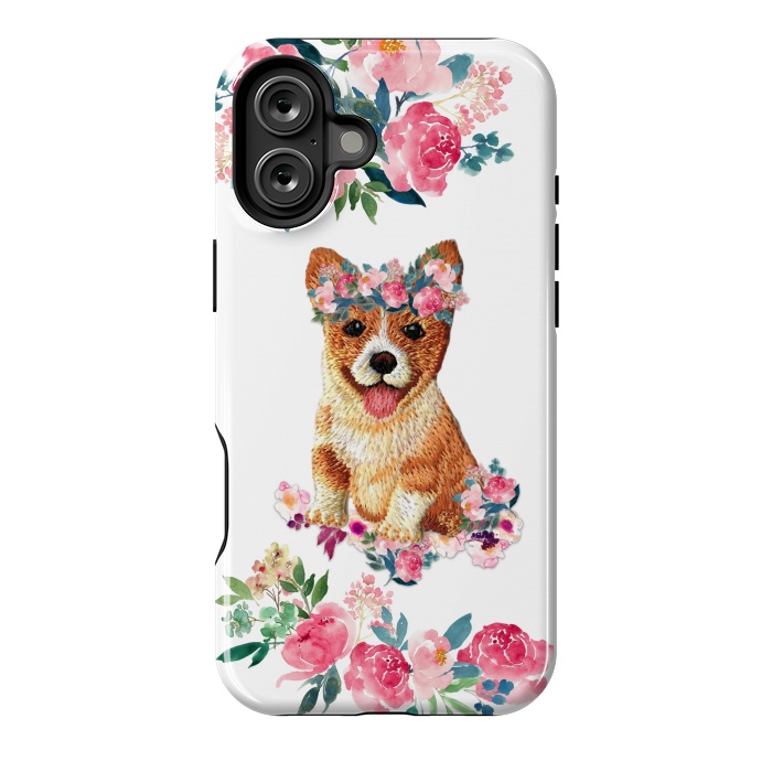 iPhone 16 Plus StrongFit Flower Friends Corgi Basic by Monika Strigel