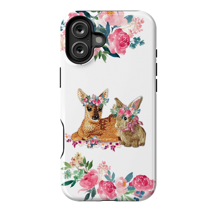 iPhone 16 Plus StrongFit Flower Friends Fawn Bunny Basic by Monika Strigel