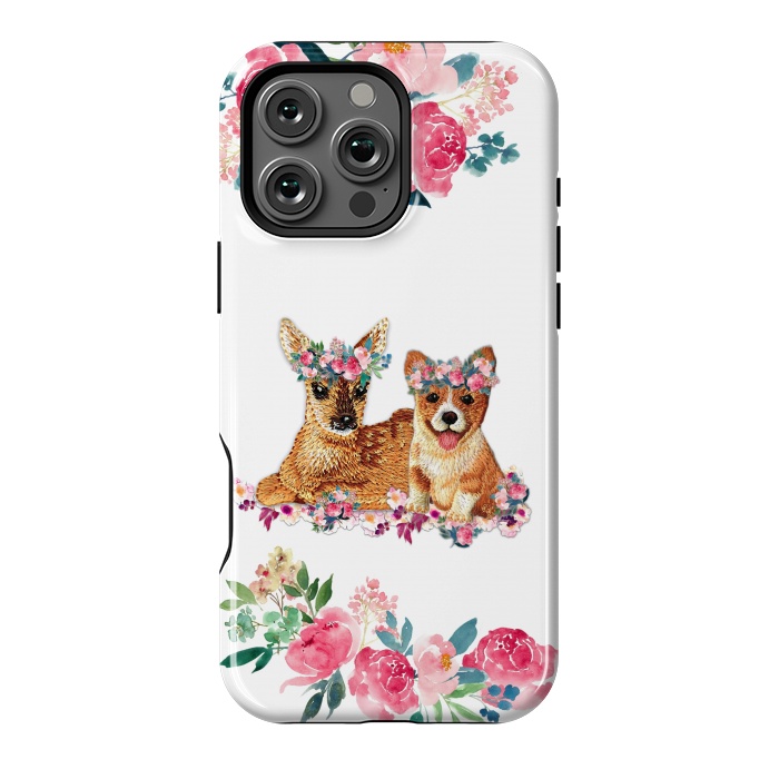 iPhone 16 Pro Max StrongFit Flower Friends Fawn Corgi Basic by Monika Strigel