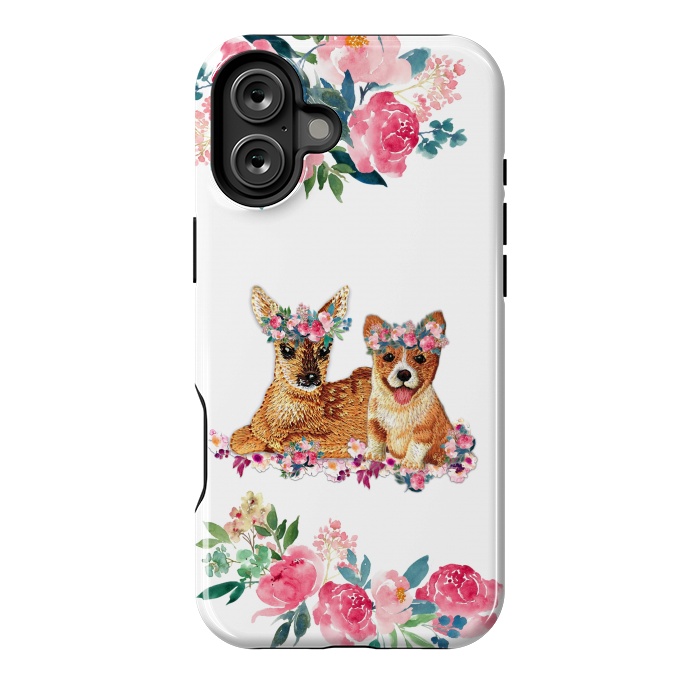 iPhone 16 Plus StrongFit Flower Friends Fawn Corgi Basic by Monika Strigel