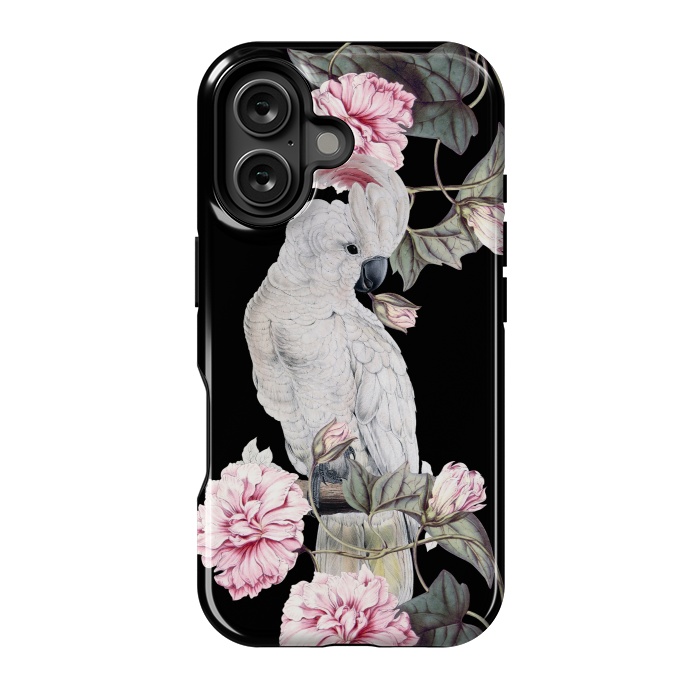 iPhone 16 StrongFit Nostalgic White Cockatoo With Pink Flowers by  Utart