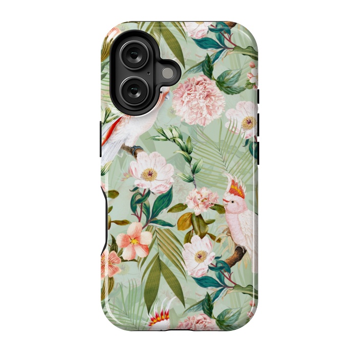 iPhone 16 StrongFit Vintage Cockatoos Flowers Jungle by  Utart