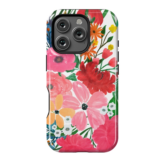 iPhone 16 Pro StrongFit Trendy Pink watercolor Floral Bouquet White Design by InovArts