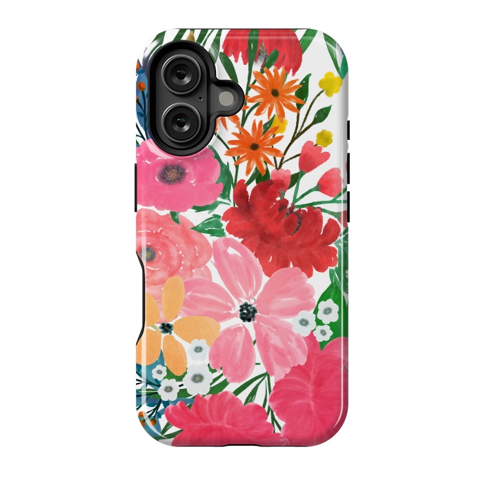 iPhone 16 StrongFit Trendy Pink watercolor Floral Bouquet White Design by InovArts