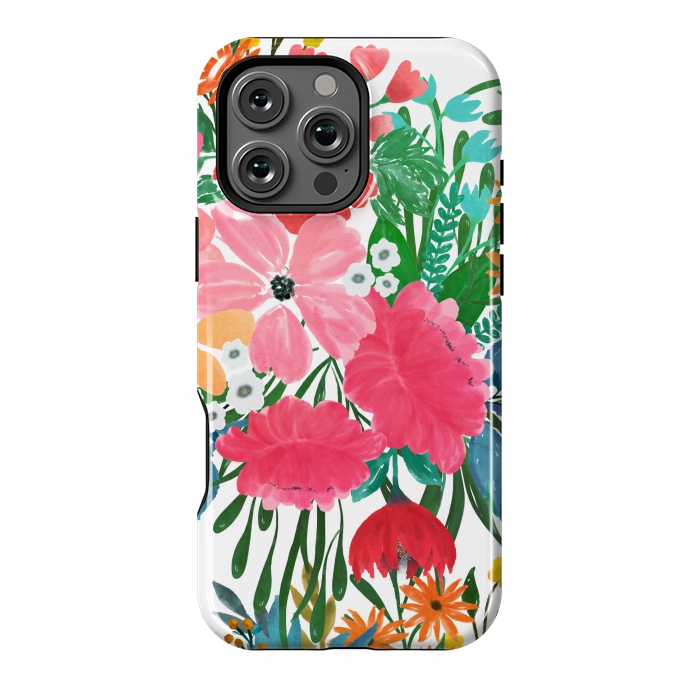 iPhone 16 Pro Max StrongFit Trendy Pink watercolor Floral Bouquet White Design by InovArts