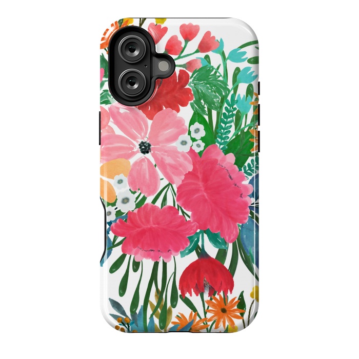 iPhone 16 Plus StrongFit Trendy Pink watercolor Floral Bouquet White Design by InovArts