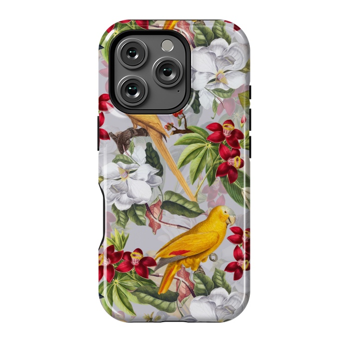 iPhone 16 Pro StrongFit Antique Yellow Parrots in Flower Jungle by  Utart