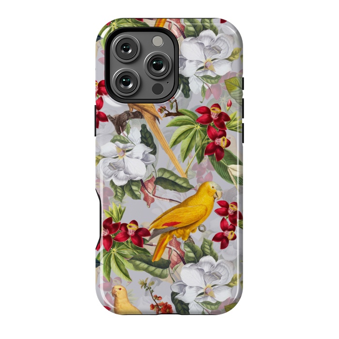 iPhone 16 Pro Max StrongFit Antique Yellow Parrots in Flower Jungle by  Utart