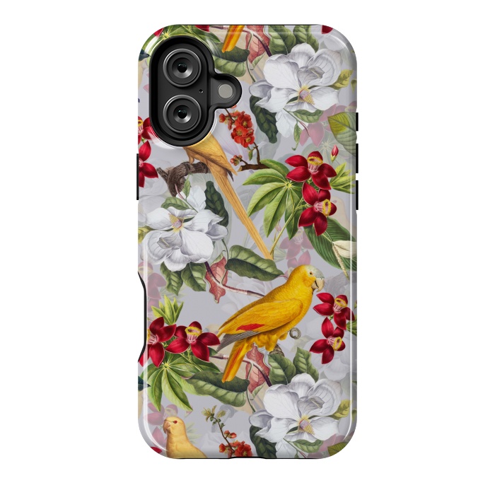 iPhone 16 Plus StrongFit Antique Yellow Parrots in Flower Jungle by  Utart