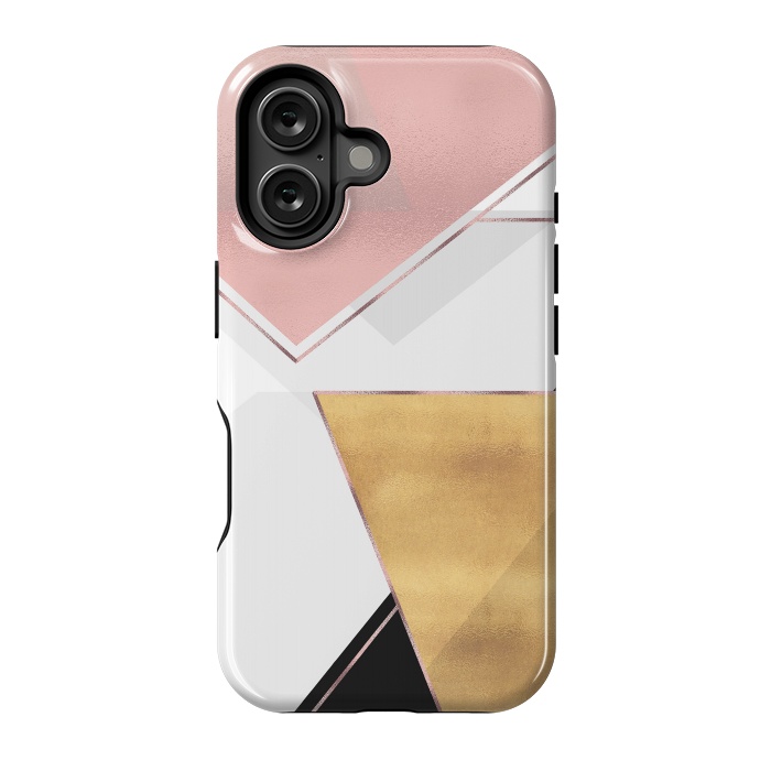 iPhone 16 StrongFit Stylish Gold and Rose Pink Geometric Abstract Design by InovArts