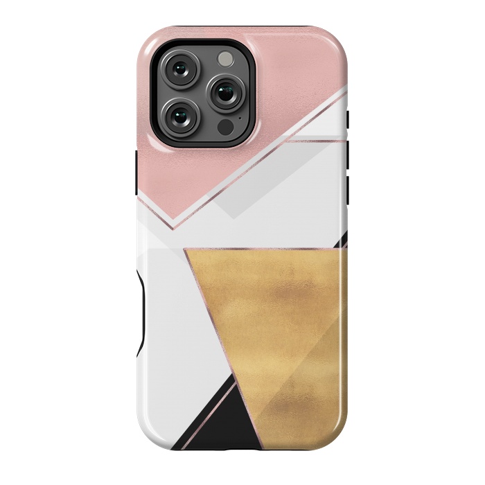 iPhone 16 Pro Max StrongFit Stylish Gold and Rose Pink Geometric Abstract Design by InovArts