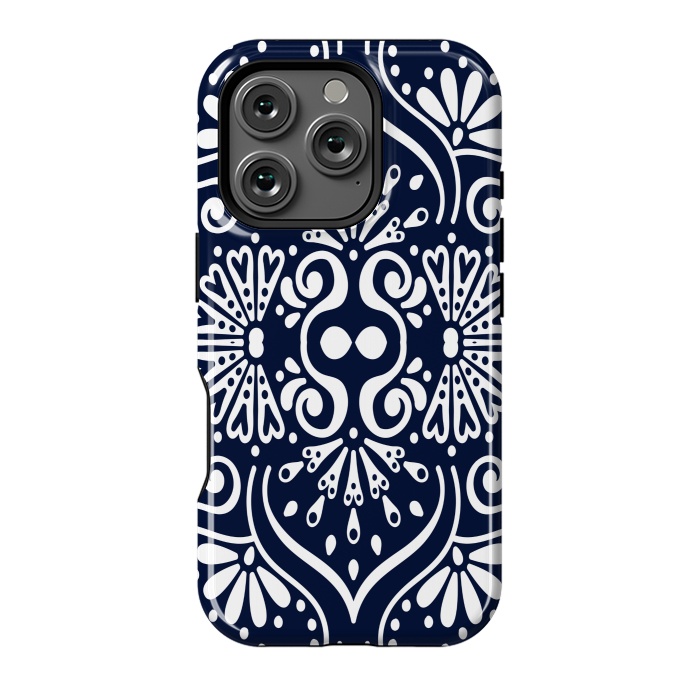 iPhone 16 Pro StrongFit BLUE WHITE MANDALA PATTERN by MALLIKA