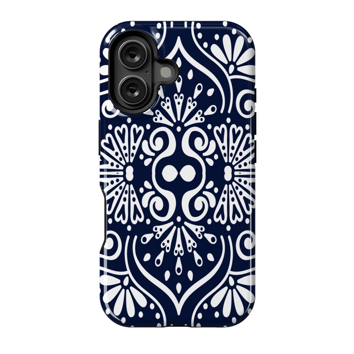 iPhone 16 StrongFit BLUE WHITE MANDALA PATTERN by MALLIKA