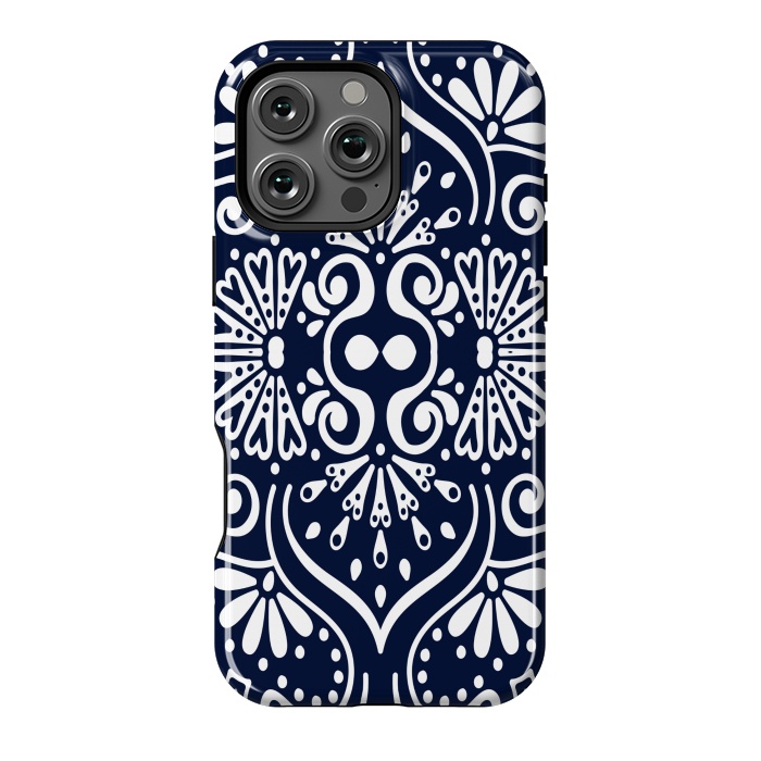 iPhone 16 Pro Max StrongFit BLUE WHITE MANDALA PATTERN by MALLIKA