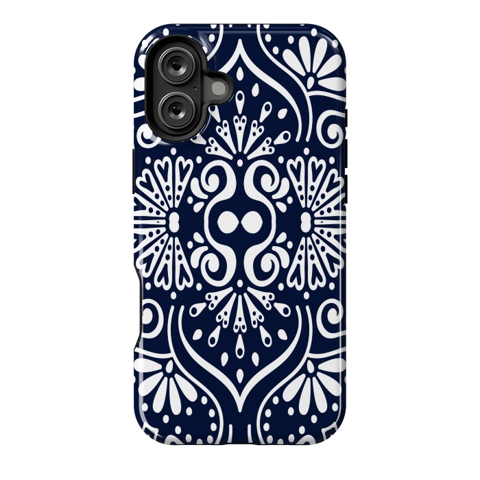 iPhone 16 Plus StrongFit BLUE WHITE MANDALA PATTERN by MALLIKA