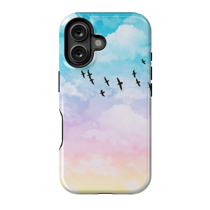 iPhone 16 StrongFit Pastel Clouds with Birds by Julie Erin Designs