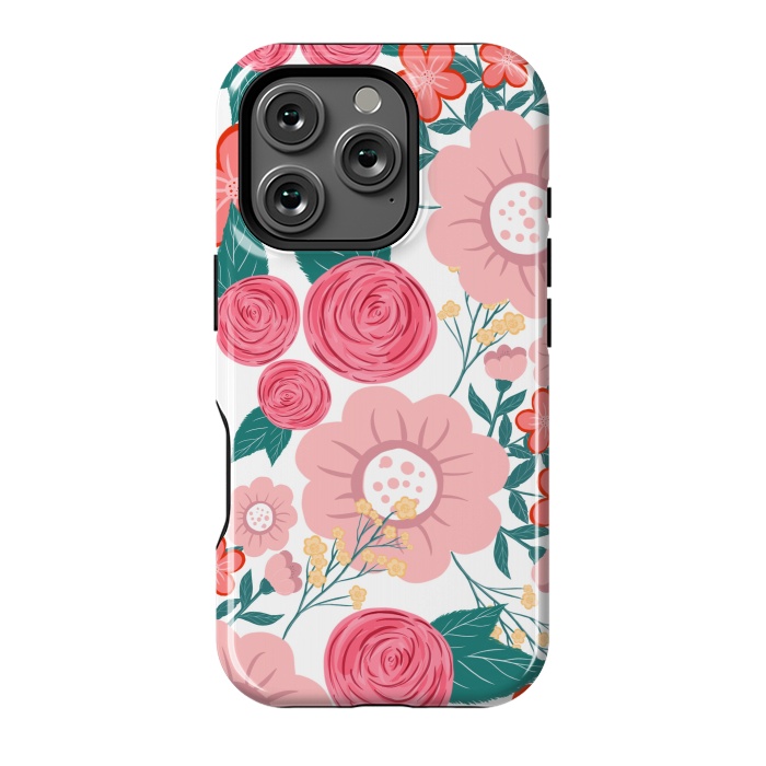 iPhone 16 Pro StrongFit Cute girly pink Hand Drawn Flowers design by InovArts