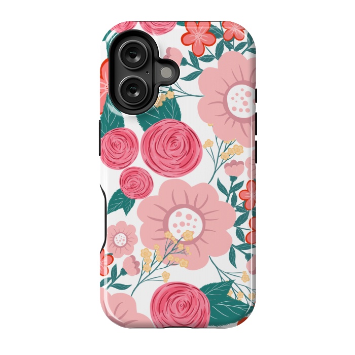 iPhone 16 StrongFit Cute girly pink Hand Drawn Flowers design by InovArts