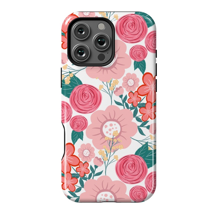 iPhone 16 Pro Max StrongFit Cute girly pink Hand Drawn Flowers design by InovArts