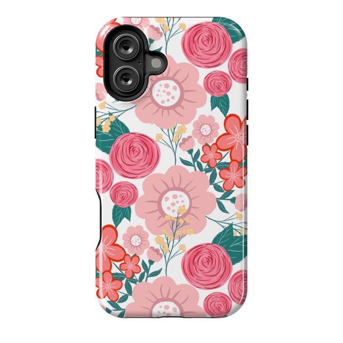 iPhone 16 Plus StrongFit Cute girly pink Hand Drawn Flowers design by InovArts