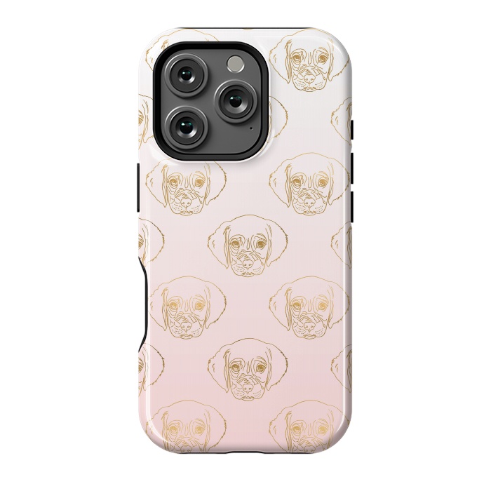 iPhone 16 Pro StrongFit Girly Gold Puppy Dog White Pink Gradient Pattern by InovArts