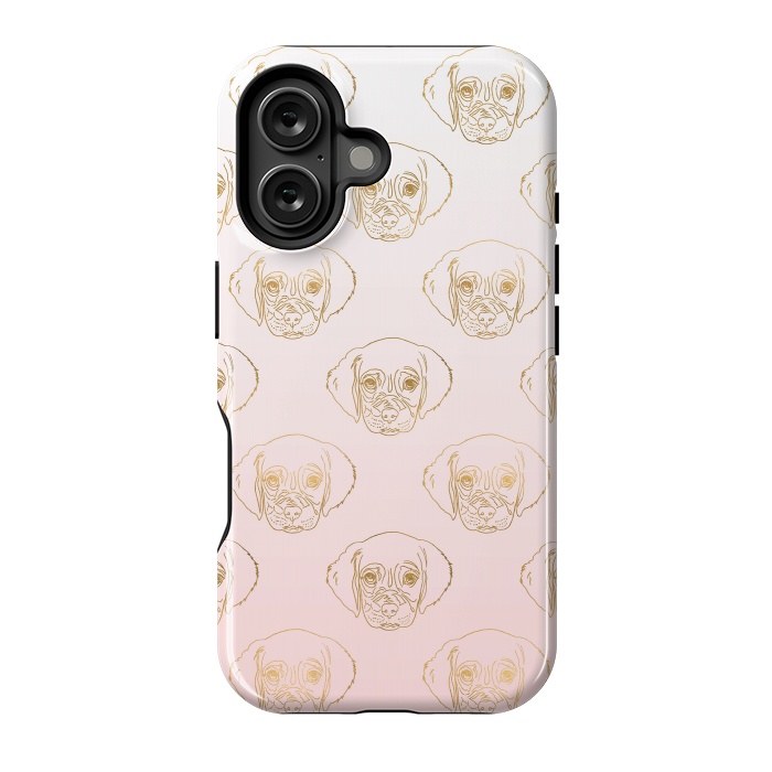 iPhone 16 StrongFit Girly Gold Puppy Dog White Pink Gradient Pattern by InovArts