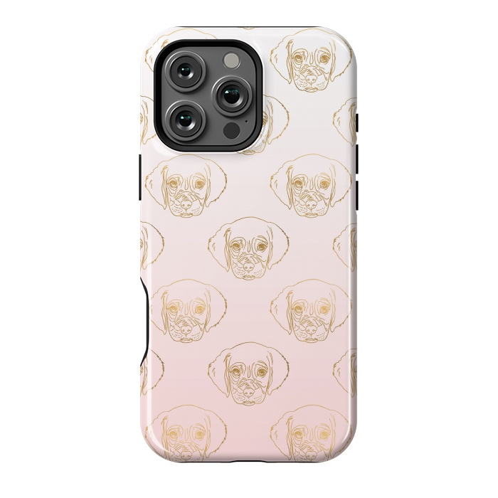 iPhone 16 Pro Max StrongFit Girly Gold Puppy Dog White Pink Gradient Pattern by InovArts