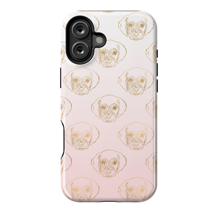 iPhone 16 Plus StrongFit Girly Gold Puppy Dog White Pink Gradient Pattern by InovArts