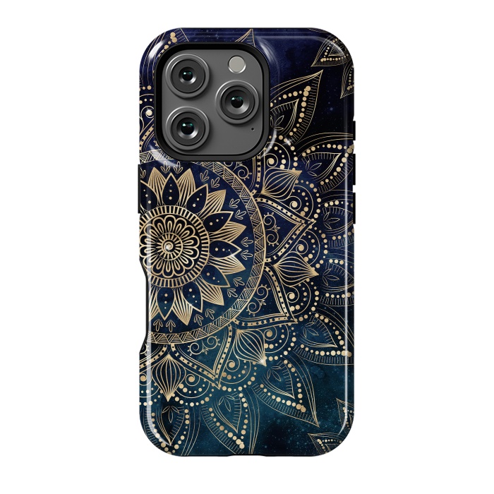 iPhone 16 Pro StrongFit Elegant Gold Mandala Blue Galaxy Design by InovArts