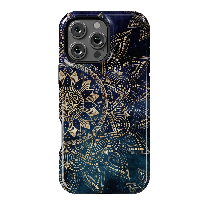 iPhone 16 Pro Max StrongFit Elegant Gold Mandala Blue Galaxy Design by InovArts