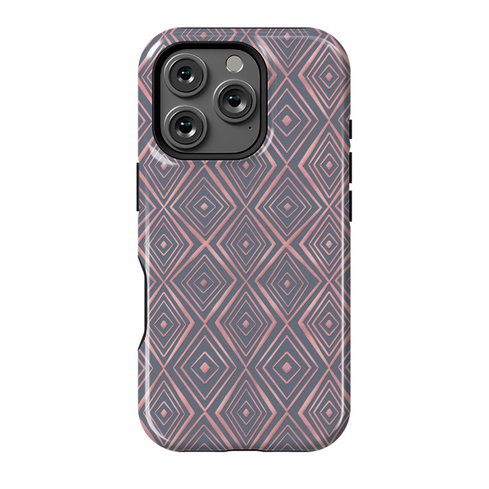 iPhone 16 Pro StrongFit Stylish Rose Gold Diamond Shapes Doodles Gray Pattern by InovArts