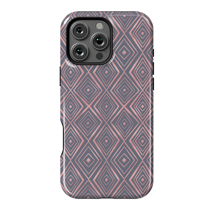 iPhone 16 Pro Max StrongFit Stylish Rose Gold Diamond Shapes Doodles Gray Pattern by InovArts