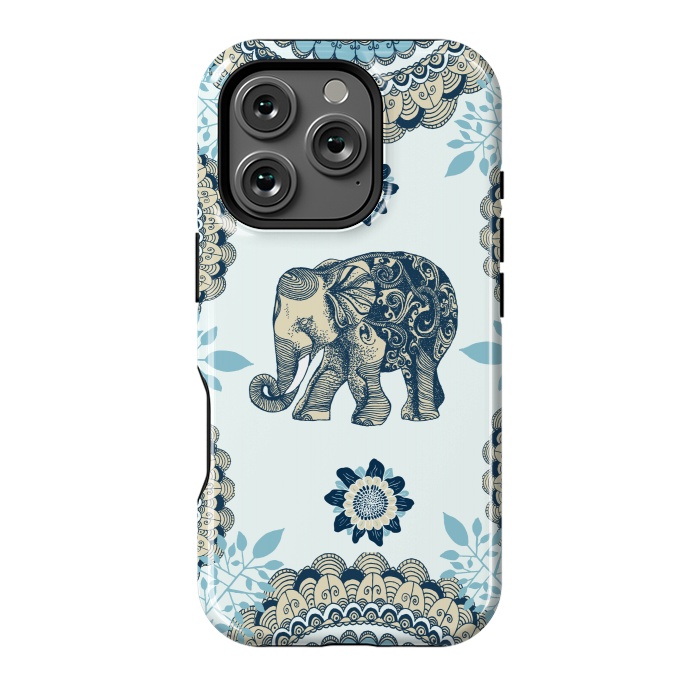 iPhone 16 Pro StrongFit Blue Floral Elephant  by Rose Halsey