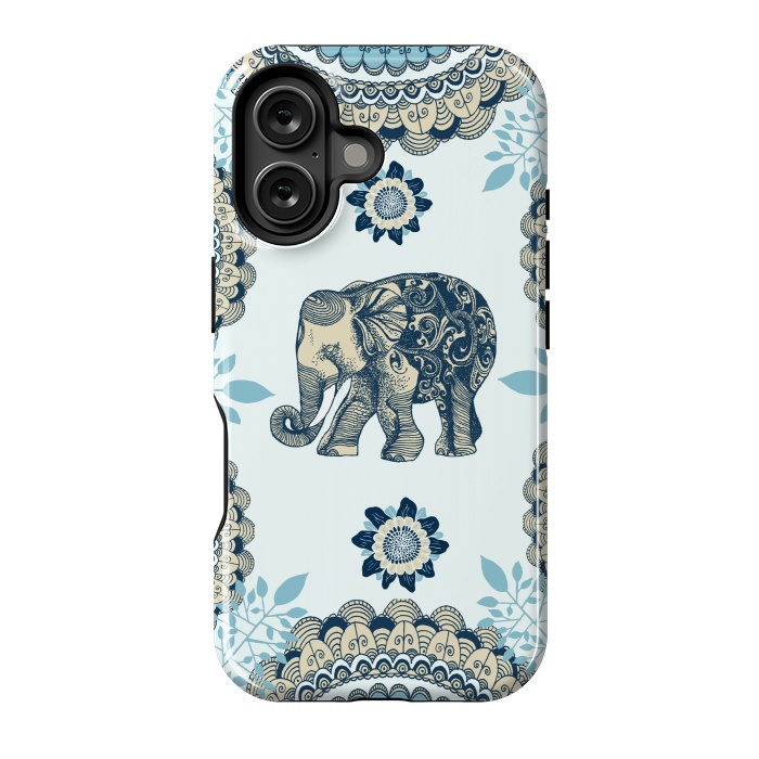 iPhone 16 StrongFit Blue Floral Elephant  by Rose Halsey