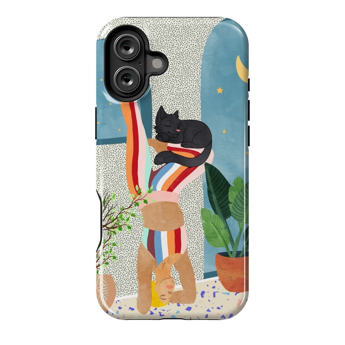 iPhone 16 Plus StrongFit Headstand, Cat Yoga, Active Woman Workout, Eclectic Colorful Pets Terrazzo by Uma Prabhakar Gokhale