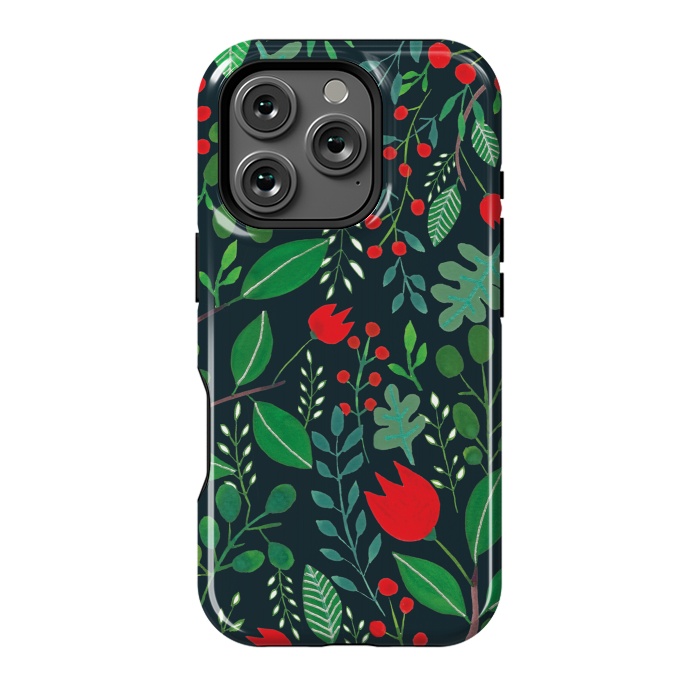 iPhone 16 Pro StrongFit Christmas Floral Black by Hanny Agustine