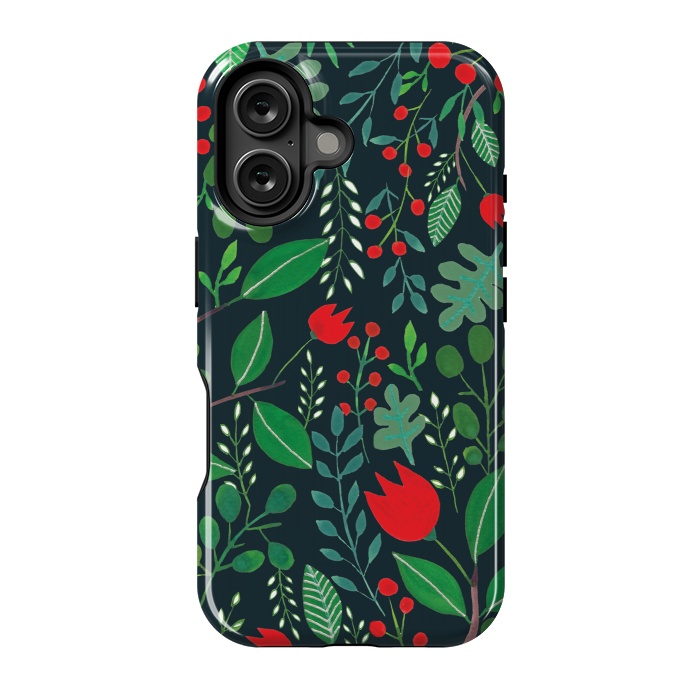 iPhone 16 StrongFit Christmas Floral Black by Hanny Agustine