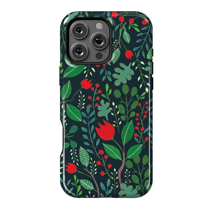 iPhone 16 Pro Max StrongFit Christmas Floral 2 Black by Hanny Agustine